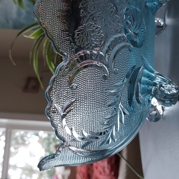 Vintage Jeannette mid century Pressed Glass Blue Footed Hombre Compote Bowl MCM - Picture 6 of 17